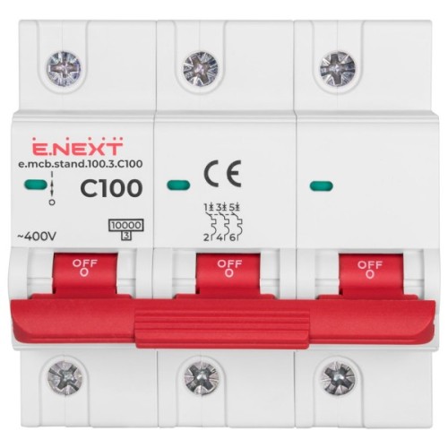 Автоматичний вимикач E.NEXT 3-п e.mcb.stand. 100А C ( 10кА) (s002214)