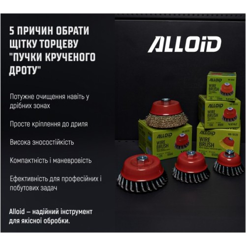 Щітка для електроінструменту Alloid торцева, пучки крученого дроту, 75мм, для дриля (WB-9075)