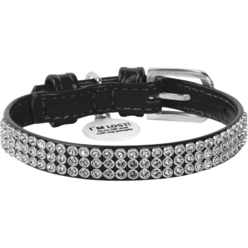 Нашийник для тварин WAUDOG Glamour з QR-паспортом "Стрази" XS Ш 12 мм чорний (33081)