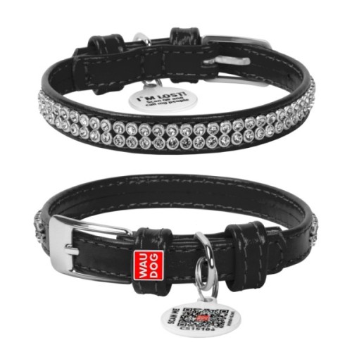 Нашийник для тварин WAUDOG Glamour з QR-паспортом "Стрази" XS Ш 12 мм чорний (33081)