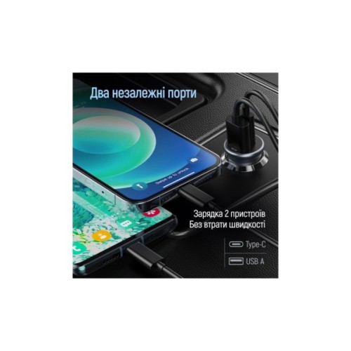 Зарядний пристрій ColorWay USB-C PD30W + USB QC3.0 car adapter (CW-CHA065PD-GR)