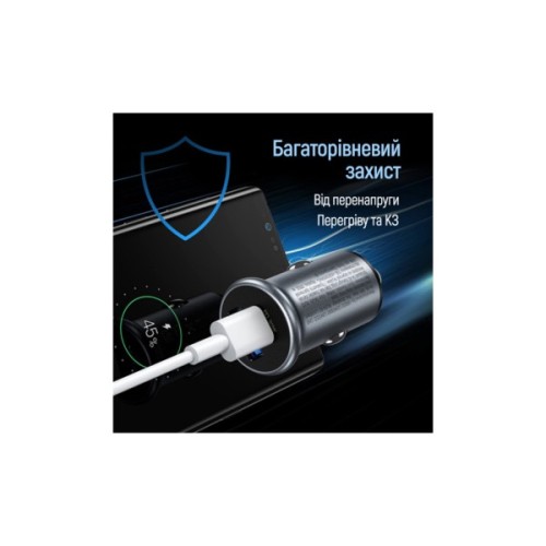 Зарядний пристрій ColorWay USB-C PD30W + USB QC3.0 car adapter (CW-CHA065PD-GR)