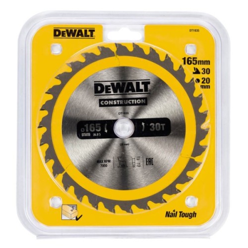 Диск пильний DeWALT CONSTRUCTION, 165х20 мм, 30z (ATB), 10 гр. (DT1935)