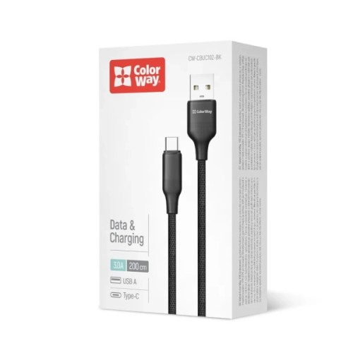 Дата кабель USB 2.0 AM to USB-C 2.0m 3A TPE embossed black ColorWay (CW-CBUC102-BK)
