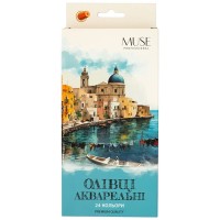 Олівці кольорові Muse Акварельні Шестигранні з пензликом та точилкою 24 шт (106M-24)