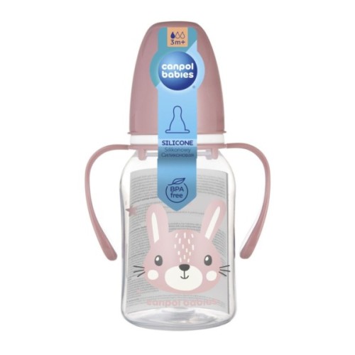 Пляшечка для годування Canpol babies CUTE ANIMALS стандартна з ручками 120 мл рожева (11/823_pin)