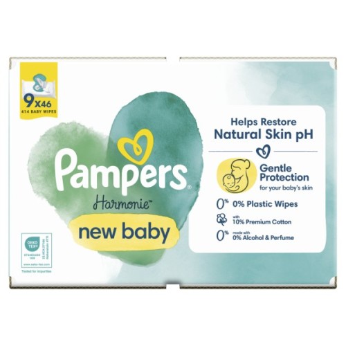 Дитячі вологі серветки Pampers Harmonie New baby 9 пачок х 46 шт (8700216026253)