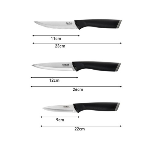Набір ножів Tefal Essential 3шт, нержавіюча сталь, пластик, чорний (K2219455)