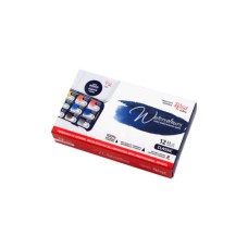 Акварельні фарби Rosa Gallery Класика в металевому пеналі Індиго 12 кольорів кювета (4823098525677)