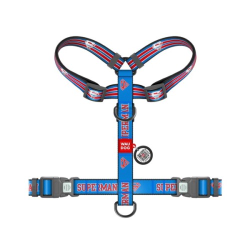 Шлея для собак WAUDOG Nylon H-подібна з QR-паспортом "Супермен Ретро", світловідбивна XL (346-1082)