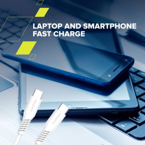 Дата кабель USB-C to USB-C 2.0m CC60SC 60W White Canyon (CNS-CC60SC20W)