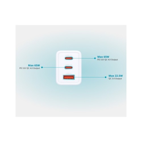 Зарядний пристрій D-Link 2xUSB-C + 1xUSB-A 65W GaN white (DCP-651)