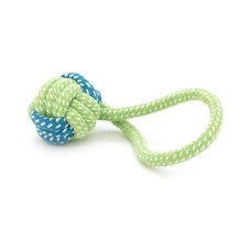 Іграшка для собак Voltronic Мотузка-апорт із вузлами форма кулі з петлею 6х14 см зелено-синя (YT41101)