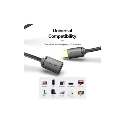 Кабель мультимедійний HDMI M to HDMI F 0.5m 4K60Hz black Vention (AHCBD)