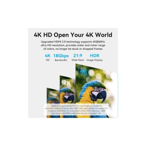 Кабель мультимедійний HDMI M to HDMI F 0.5m 4K60Hz black Vention (AHCBD)