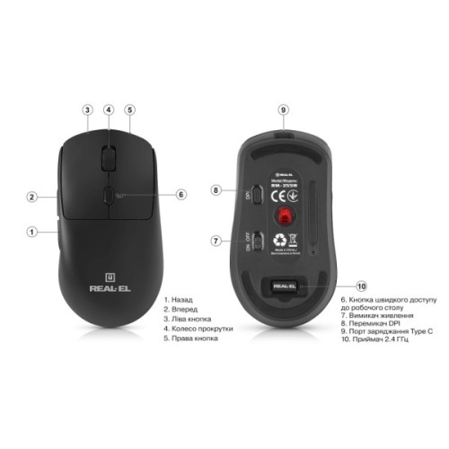 Мишка REAL-EL RM-355W Wireless Black (EL123200054)