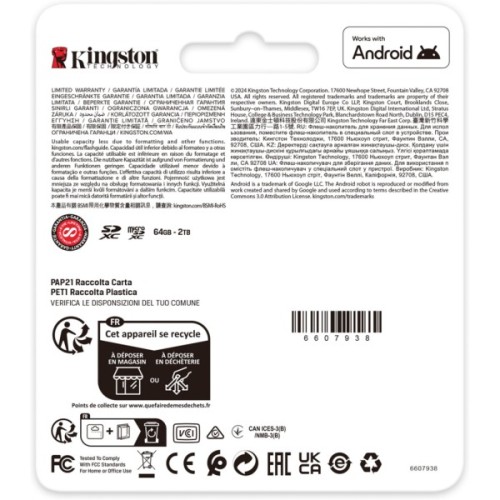 Карта пам'яті Kingston 64GB microSDXC сlass 10 UHS-I U3 V30 A2 Canvas Go Plus G4 (SDCG4/64GB)