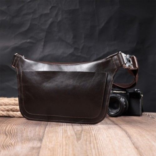 Сумка Grande Pelle Бананка з натуральної шкіри Коричнева (22814)