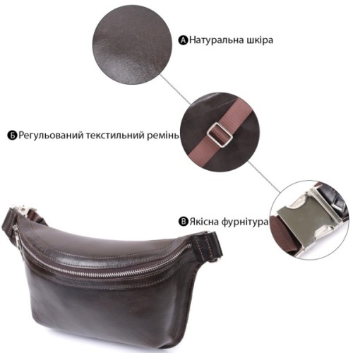 Сумка Grande Pelle Бананка з натуральної шкіри Коричнева (22814)