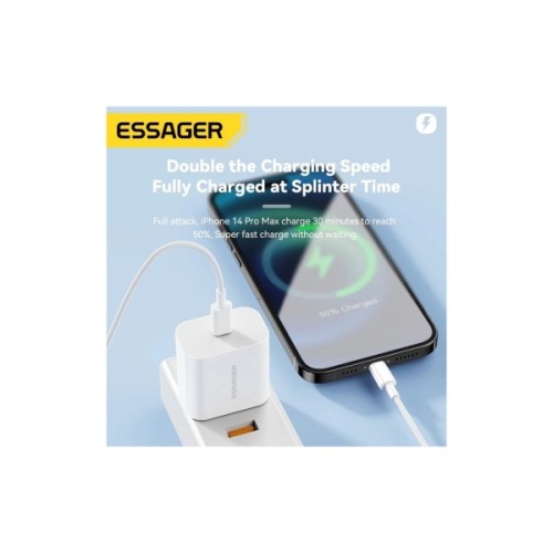 Зарядний пристрій Essager USB-C PD20W + cable USB-C to Lightning white (EFJB02-XBL02-T)