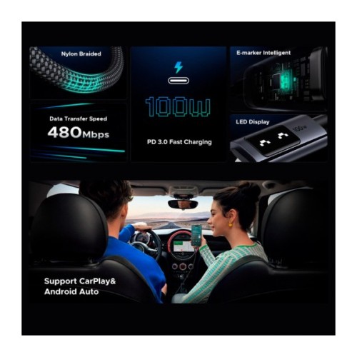 Дата кабель USB-C to USB-C 1.0m PD 100W display L509 black Ugreen (35501)