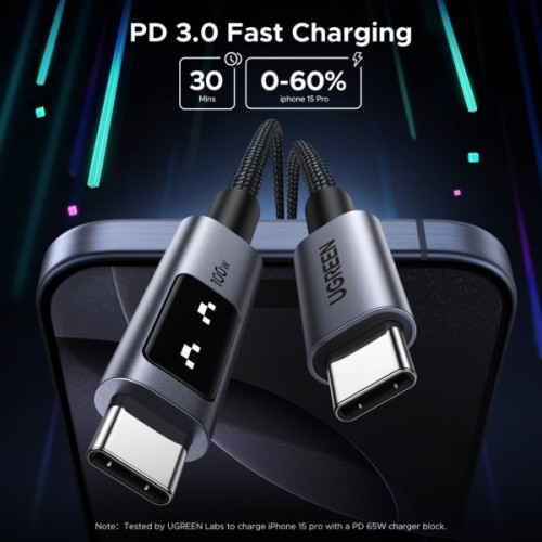 Дата кабель USB-C to USB-C 1.0m PD 100W display L509 black Ugreen (35501)