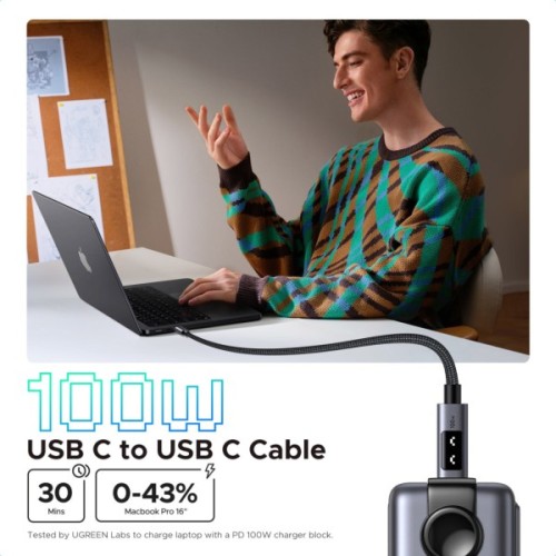 Дата кабель USB-C to USB-C 1.0m PD 100W display L509 black Ugreen (35501)