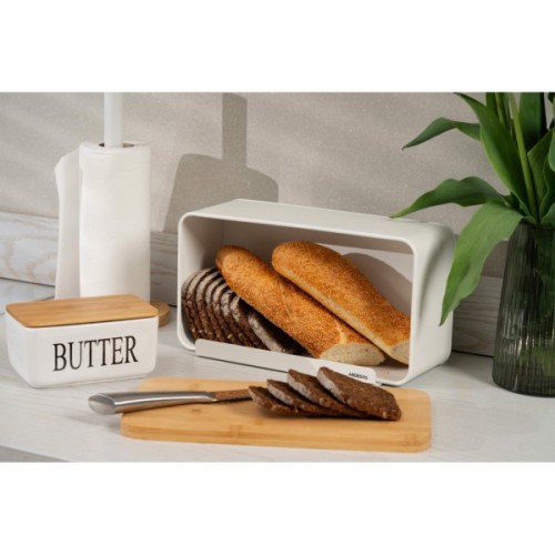 Хлібниця Ardesto Midori 33х13х18см, метал, бамбук, білий (AR0914WB)