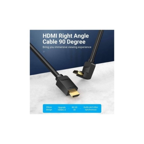 Кабель мультимедійний HDMI M to HDMI M 1.0m V2.0 4K60Hz 90° corner PVC black Vention (AARBF)