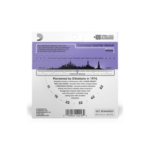 Струни для гітари D'Addario Phosphor Bronze Custom Light (11-52) (EJ26)