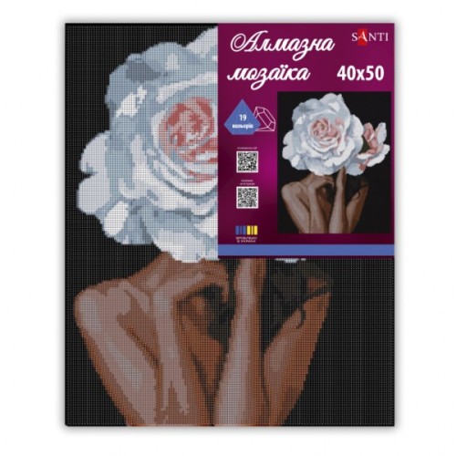 Картина по номерам Santi алмазна мозаїка Дівчина троянда 40х50 см на підрамни (956051)
