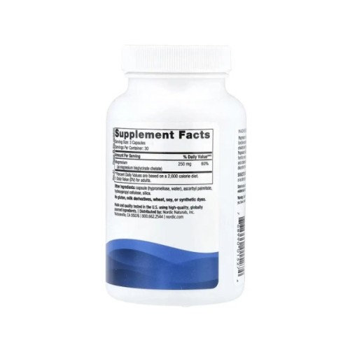 Вітамінно-мінеральний комплекс Nordic Naturals Магній гліцинат, 250 мг на порцію, Magnesium Glycinate, 90 капсул (NOR-01527)