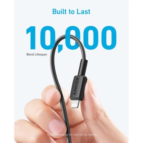 Дата кабель USB-C to Lightning 1.8m nylon 322 black Anker (A81B6G11)