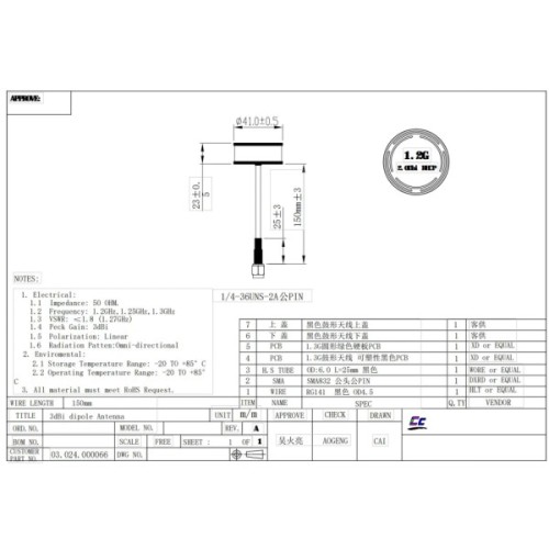 Антена для дрона Skyzone 1.2GHz 150mm SMA RHCP (1.2GANT)