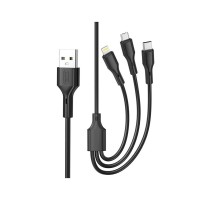 Дата кабель USB 2.0 AM to Lightning + Micro 5P + USB-C 3A black XO (CB-23U3-BK)