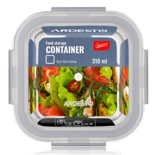 Харчовий контейнер Ardesto Gemini квадратний, 0.31л, боросилікатне скло, прозорий (AR1230BSQ)