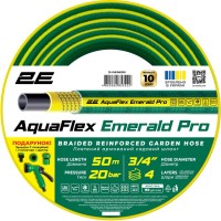 Шланг для поливу 2E AquaFlex Emerald Pro, 3/4", 50м, 4 шари, 20бар, -10…+60°C, зрошувач, 2 конектори, адаптер (2E-GHE34ED50)