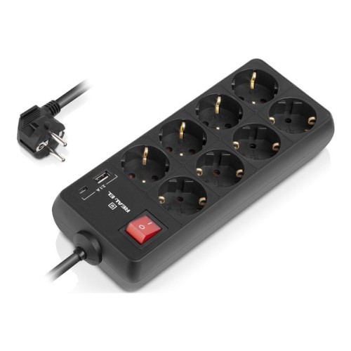 Мережевий фільтр живлення REAL-EL RS-PROTECT 805 1.8m, black (EL122300042)