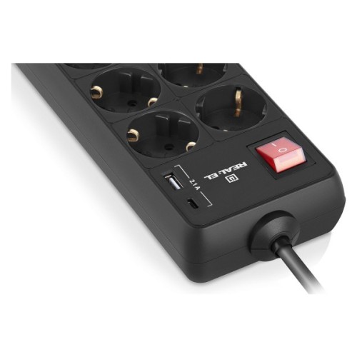 Мережевий фільтр живлення REAL-EL RS-PROTECT 805 1.8m, black (EL122300042)