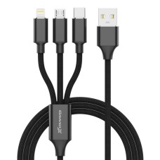 Дата кабель USB 2.0 AM to Lightning + Micro 5P + USB-C 1.0m 2.4-3A black Grand-X (PX-31B)