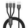 Дата кабель USB 2.0 AM to Lightning + Micro 5P + USB-C 1.0m 2.4-3A black Grand-X (PX-31B)