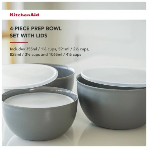 Миска KitchenAid Coreline, набір 4 шт, з кришкою, сірий (KQG176OSCGG)