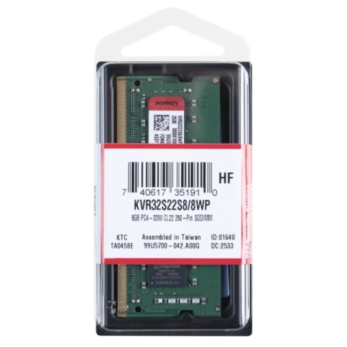 Модуль пам'яті для ноутбука SoDIMM DDR4 8GB 3200 MHz Kingston (KVR32S22S8/8WP)