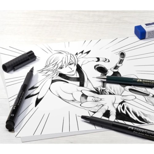 Лайнер Faber-Castell набір капілярних ручок пензликів Pitt Artist Pen Comic Black Set, (SB, 1,5, F, XS) колір чорний (30337)