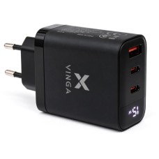 Зарядний пристрій Vinga 2xUSB-C + USB-A Display 65W (VCR65ACCDB)