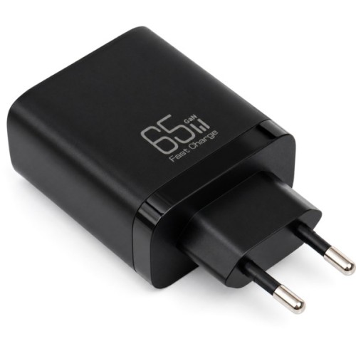 Зарядний пристрій Vinga 2xUSB-C + USB-A Display 65W (VCR65ACCDB)