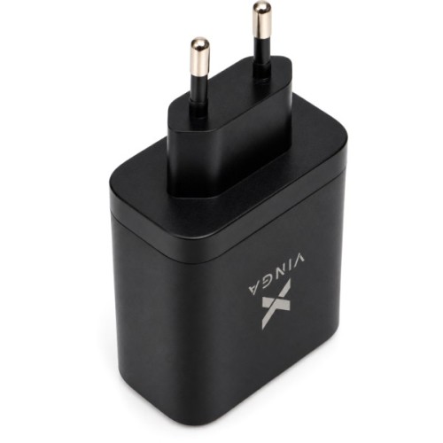Зарядний пристрій Vinga 2xUSB-C + USB-A Display 65W (VCR65ACCDB)