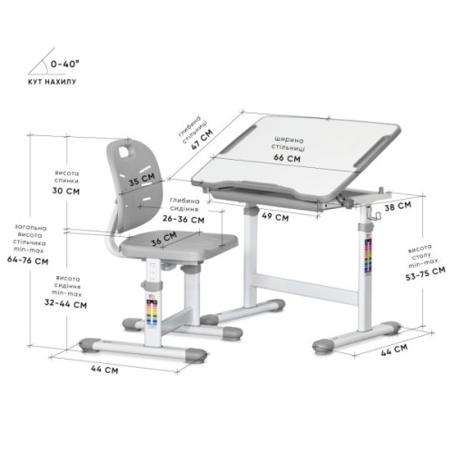 Парта зі стільцем Evo-kids Evo-06 Plus Grey (Evo-06 Plus G)