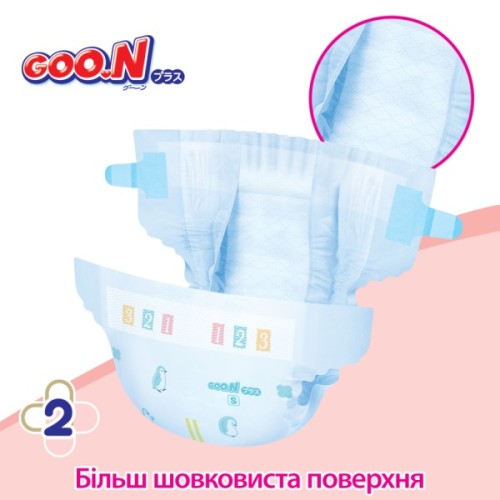 Підгузки GOO.N Plus 4-8 кг Розмір S, на ліпучках 62 шт (21001496)