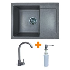 Мийка кухонна Adamant Minimal сірий + змішувач + дозатор (1824296902304)